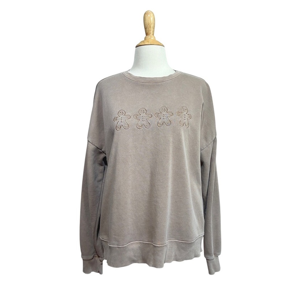 Cupcakes and Cashmere Small Tan Gingerbread Cropped Sweatshirt Holiday Cozycore